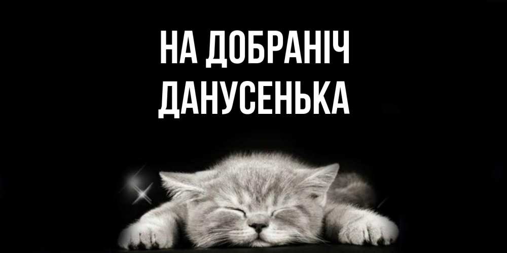Открытка на каждый день з підписом, Данусенька На добраніч спящий котик Прикольна листівка з побажанням онлайн скачати безкоштовно 