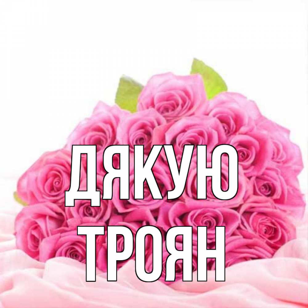 Открытка на каждый день з підписом, Троян Дякую розовые розы с подписью Прикольна листівка з побажанням онлайн скачати безкоштовно 