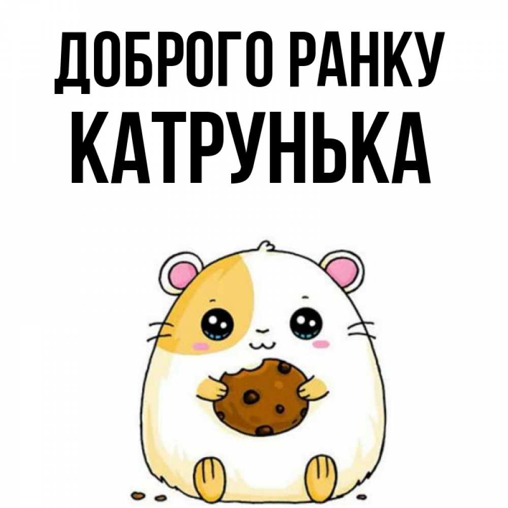 Открытка на каждый день з підписом, Катрунька Доброго ранку есть печеньку. Утречко Прикольна листівка з побажанням онлайн скачати безкоштовно 