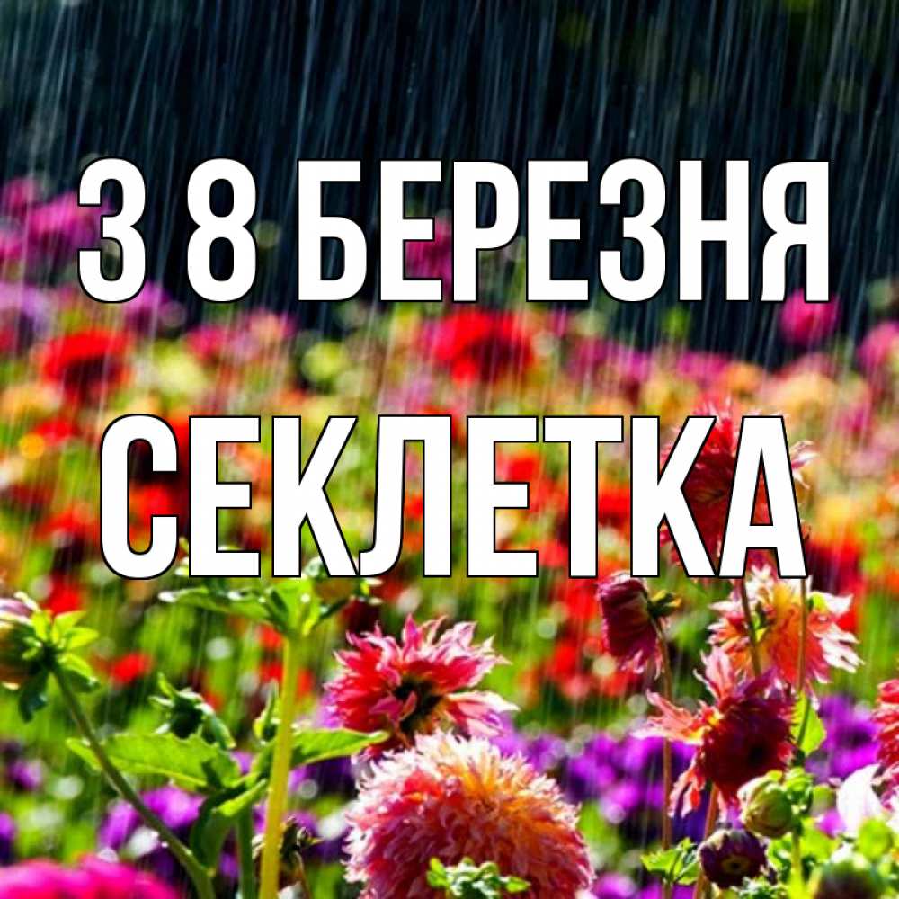 Открытка на каждый день з підписом, Секлетка З 8 БЕРЕЗНЯ цветы под дождиком к международному женскому дню Прикольна листівка з побажанням онлайн скачати безкоштовно 