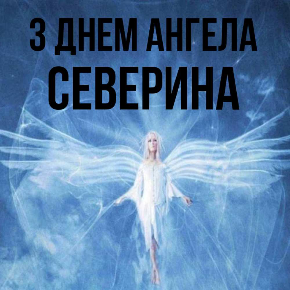 Открытка на каждый день з підписом, Северина З Днем ангела голубой фон и крылья как у стрекозы Прикольна листівка з побажанням онлайн скачати безкоштовно 