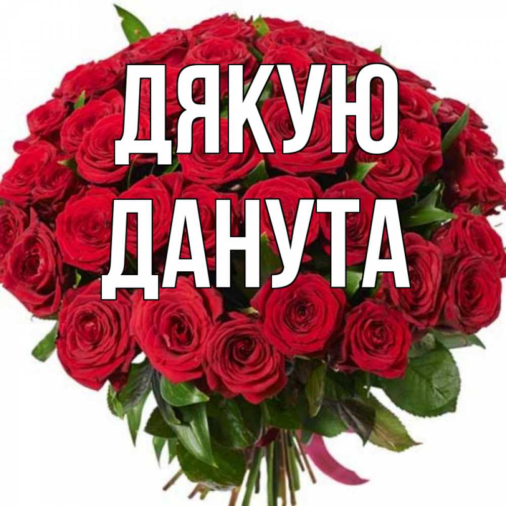 Открытка на каждый день з підписом, Данута Дякую букет красных роз Прикольна листівка з побажанням онлайн скачати безкоштовно 