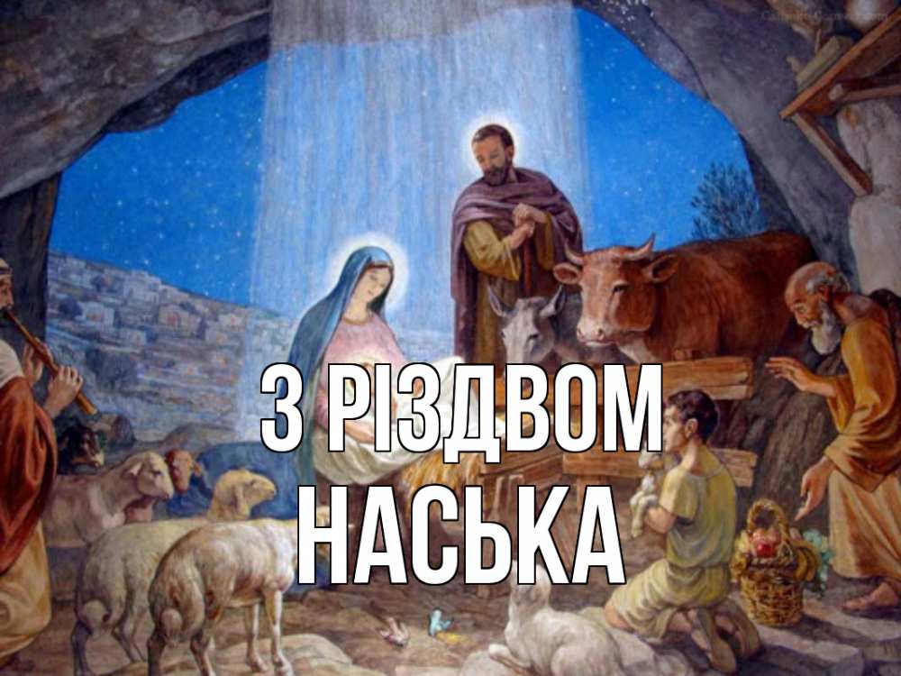 Открытка на каждый день з підписом, Наська З Різдвом Хлев с животными, Иисус, рождество Прикольна листівка з побажанням онлайн скачати безкоштовно 
