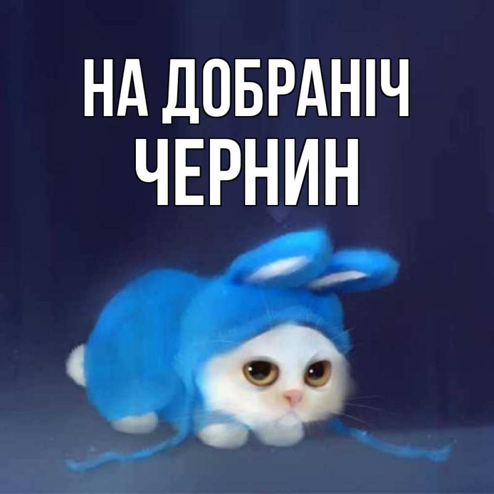 Открытка на каждый день з підписом, Чернин На добраніч кот в голубом костюме кролика с ушками Прикольна листівка з побажанням онлайн скачати безкоштовно 