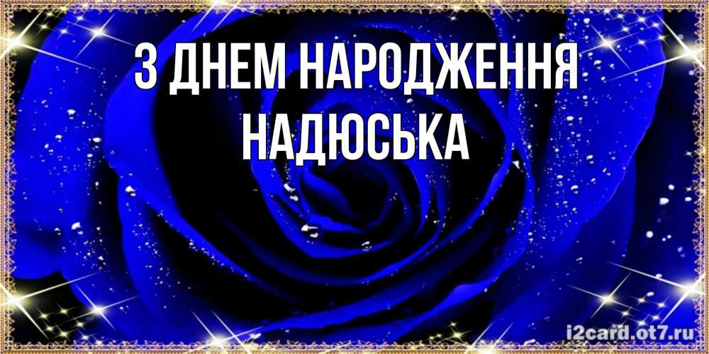 Открытка на каждый день з підписом, Надюська З Днем народження голубые цветы в росе Прикольна листівка з побажанням онлайн скачати безкоштовно 