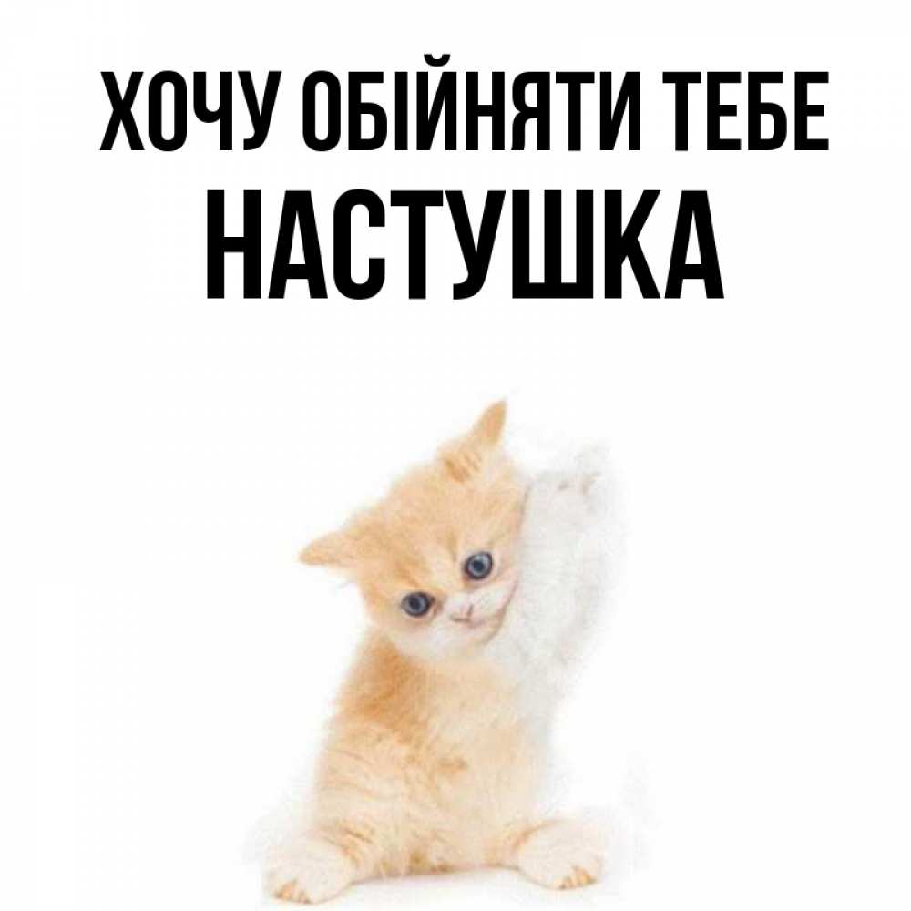 Открытка на каждый день з підписом, Настушка Хочу обійняти тебе я хочу очень скорее обнимаешек Прикольна листівка з побажанням онлайн скачати безкоштовно 