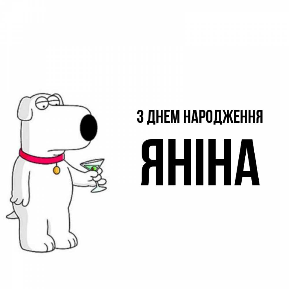 Открытка на каждый день з підписом, Яніна З Днем народження песик с оливками Прикольна листівка з побажанням онлайн скачати безкоштовно 