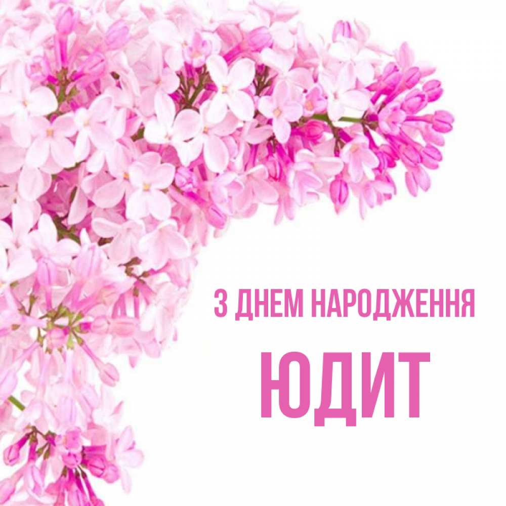 Открытка на каждый день з підписом, Юдит З Днем народження Сирень на белом фоне Прикольна листівка з побажанням онлайн скачати безкоштовно 