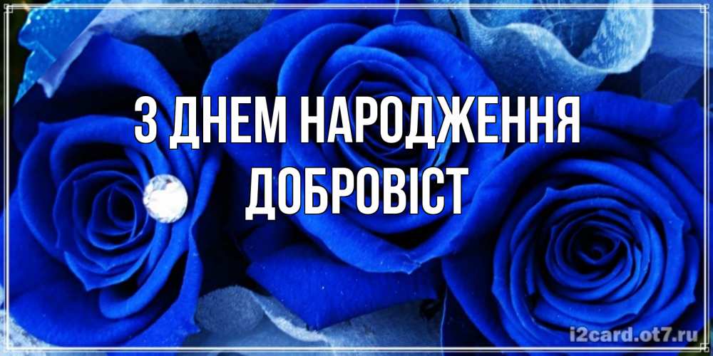 Открытка на каждый день з підписом, Добровіст З Днем народження синие розы в росе Прикольна листівка з побажанням онлайн скачати безкоштовно 
