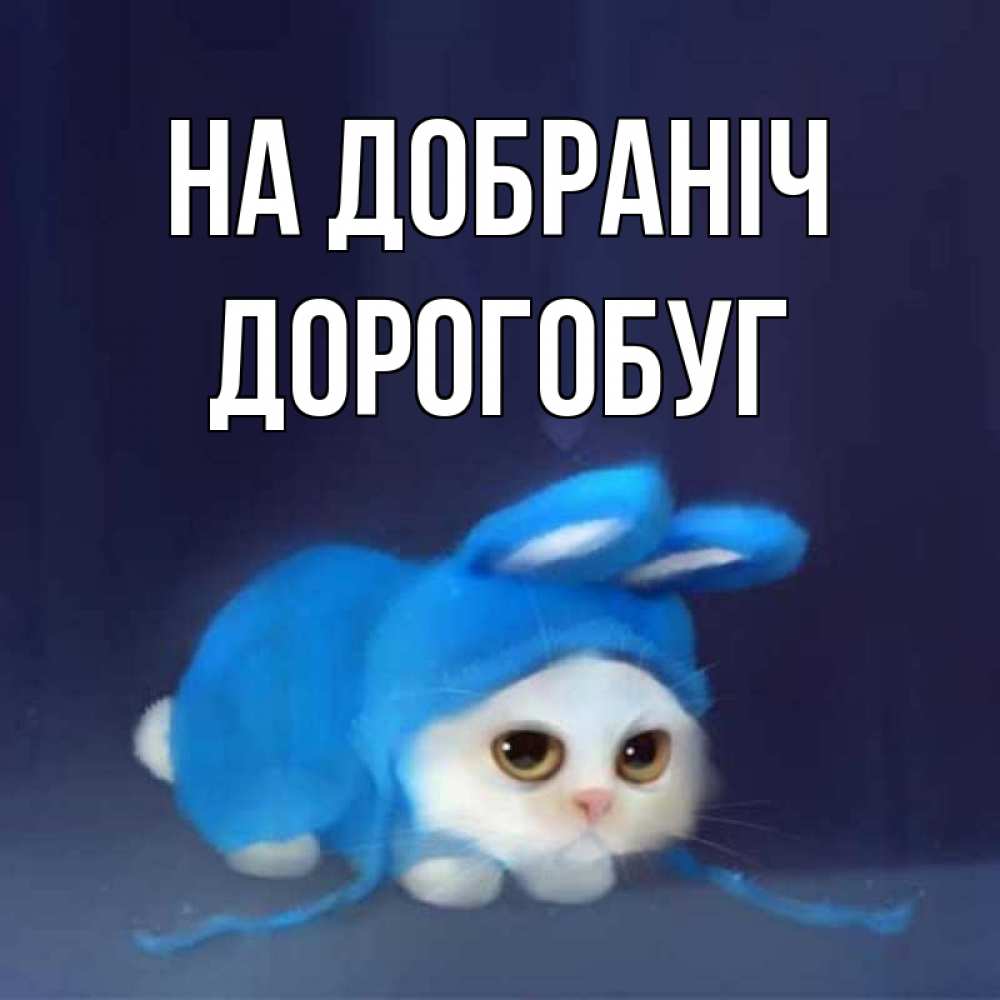 Открытка на каждый день з підписом, Дорогобуг На добраніч кот в голубом костюме кролика с ушками Прикольна листівка з побажанням онлайн скачати безкоштовно 