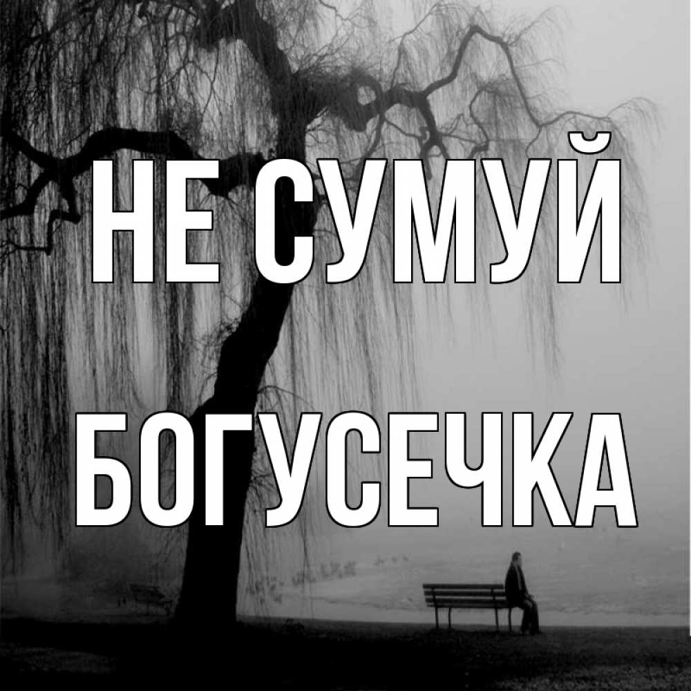 Открытка на каждый день з підписом, Богусечка Не сумуй висящие ветки дерева и лавочка под деревом Прикольна листівка з побажанням онлайн скачати безкоштовно 