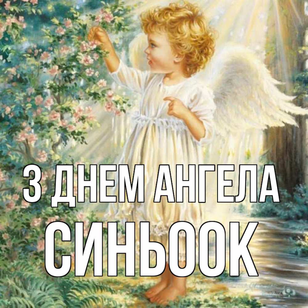 Открытка на каждый день з підписом, Синьоок З Днем ангела собирает цветы Прикольна листівка з побажанням онлайн скачати безкоштовно 
