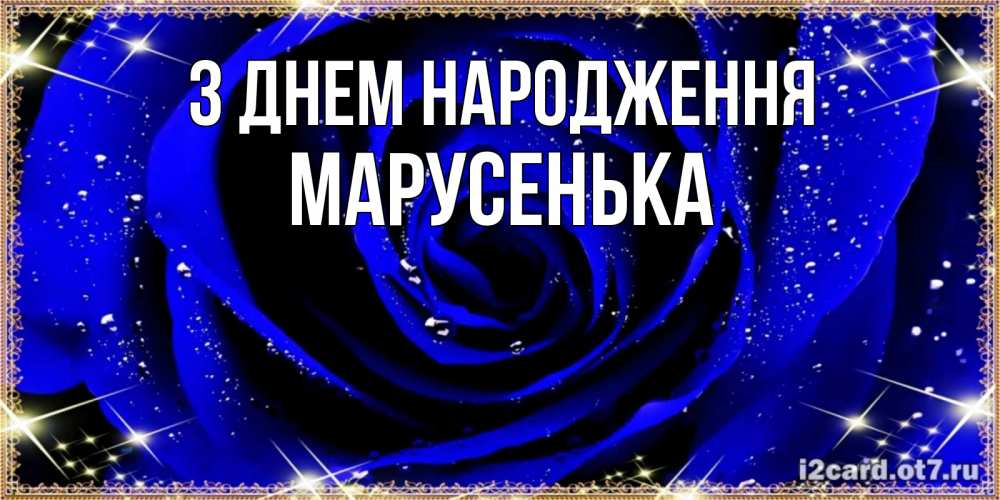 Открытка на каждый день з підписом, Марусенька З Днем народження голубые цветы в росе Прикольна листівка з побажанням онлайн скачати безкоштовно 