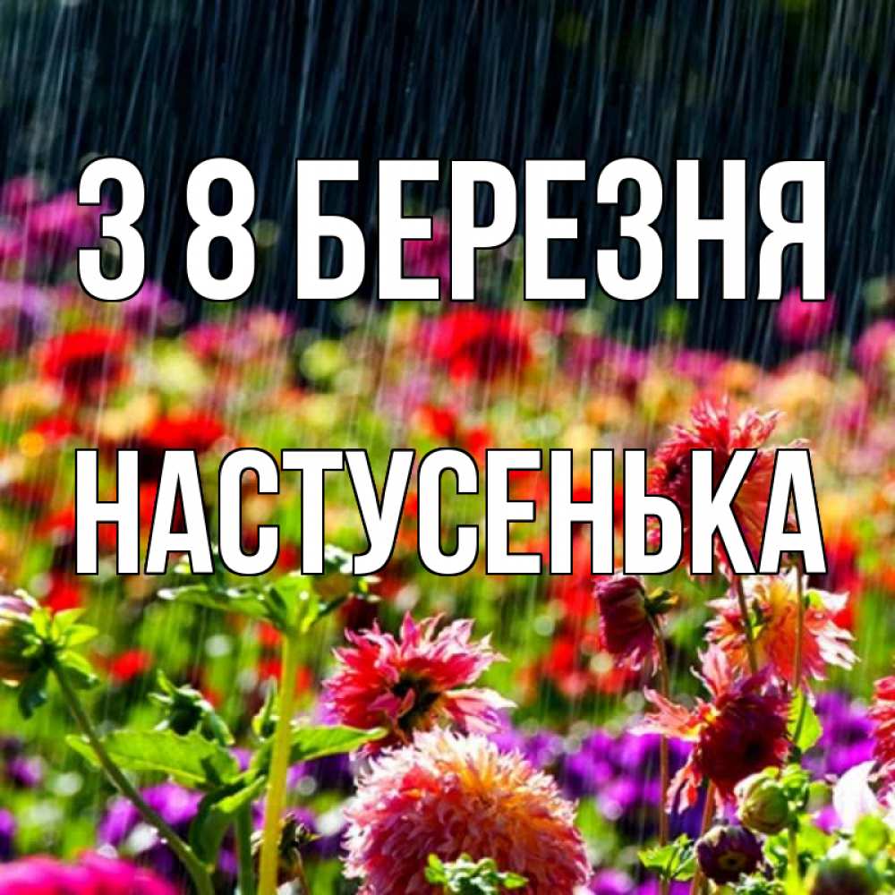 Открытка на каждый день з підписом, Настусенька З 8 БЕРЕЗНЯ цветы под дождиком к международному женскому дню Прикольна листівка з побажанням онлайн скачати безкоштовно 