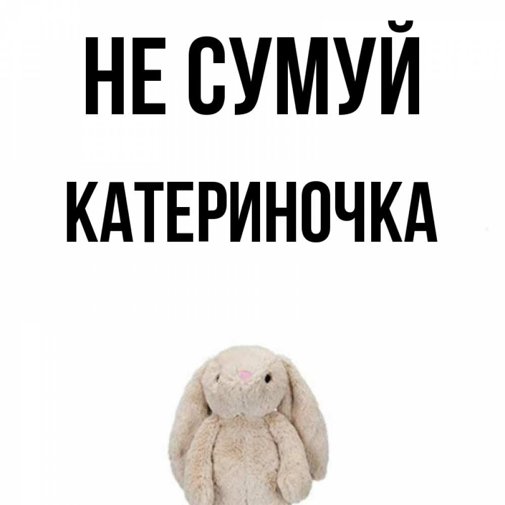 Открытка на каждый день з підписом, Катериночка Не сумуй детская игрушка зайчика Прикольна листівка з побажанням онлайн скачати безкоштовно 