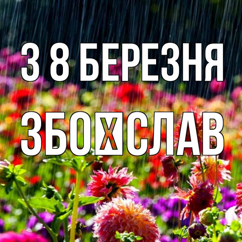 Открытка на каждый день з підписом, Збоїслав З 8 БЕРЕЗНЯ цветы под дождиком к международному женскому дню Прикольна листівка з побажанням онлайн скачати безкоштовно 
