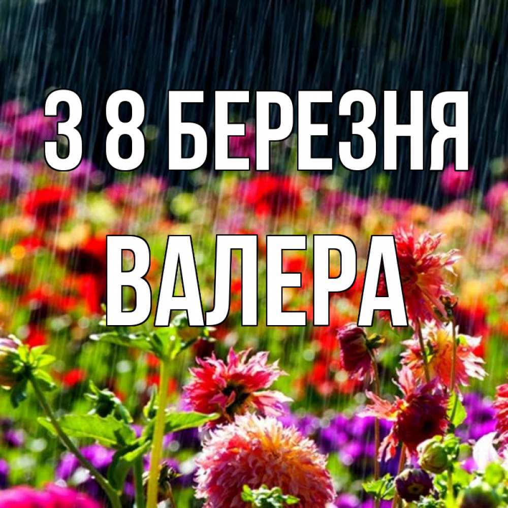 Открытка на каждый день з підписом, Валера З 8 БЕРЕЗНЯ цветы под дождиком к международному женскому дню Прикольна листівка з побажанням онлайн скачати безкоштовно 