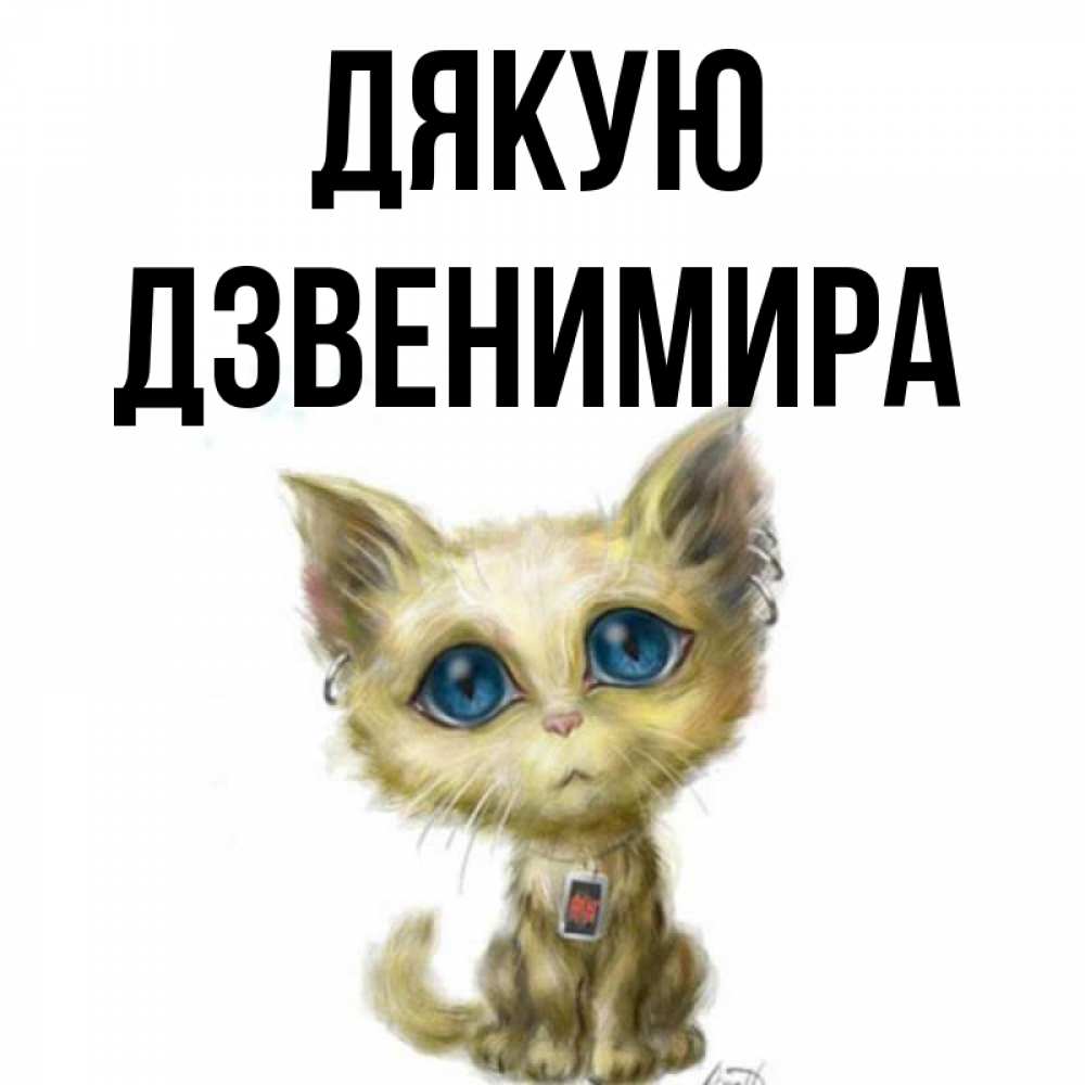 Открытка на каждый день з підписом, Дзвенимира Дякую рисованный кот благодарит вас Прикольна листівка з побажанням онлайн скачати безкоштовно 