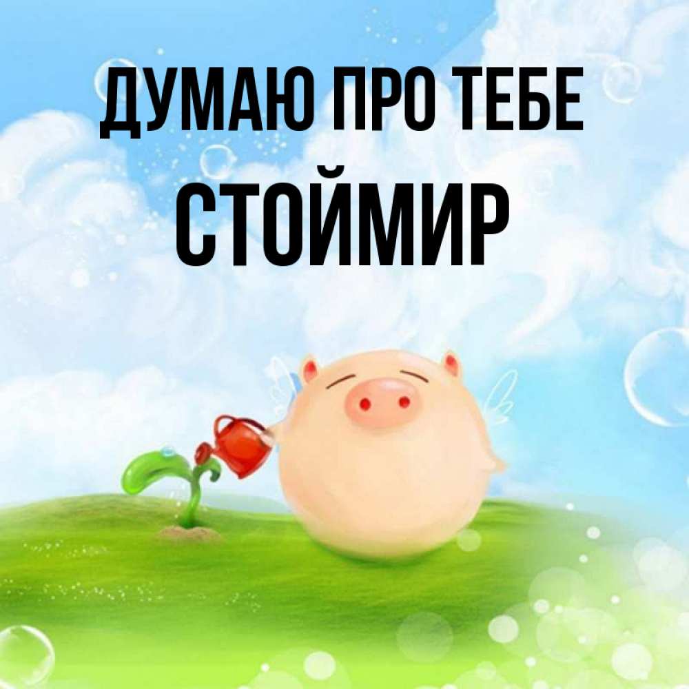 Открытка на каждый день з підписом, Стоймир Думаю про тебе позитивная свинюшка Прикольна листівка з побажанням онлайн скачати безкоштовно 