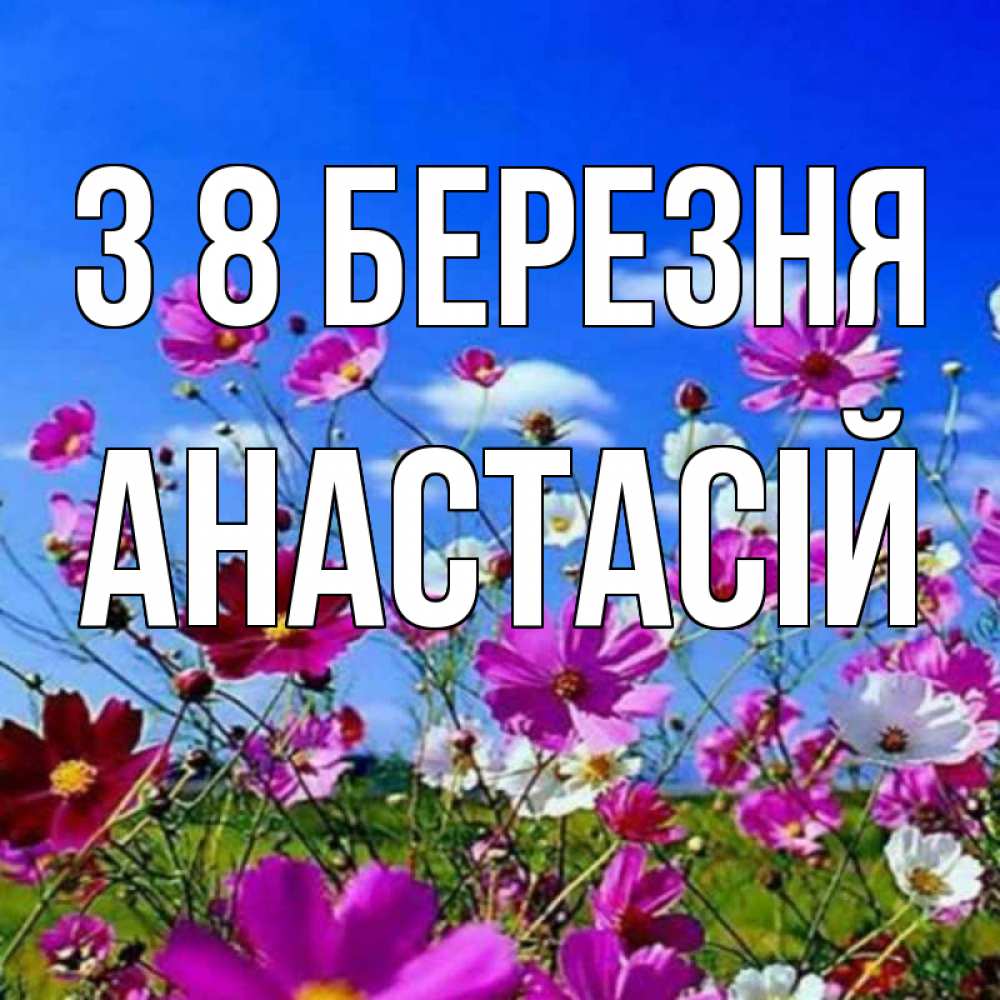 Открытка на каждый день з підписом, Анастасій З 8 БЕРЕЗНЯ цветы Прикольна листівка з побажанням онлайн скачати безкоштовно 