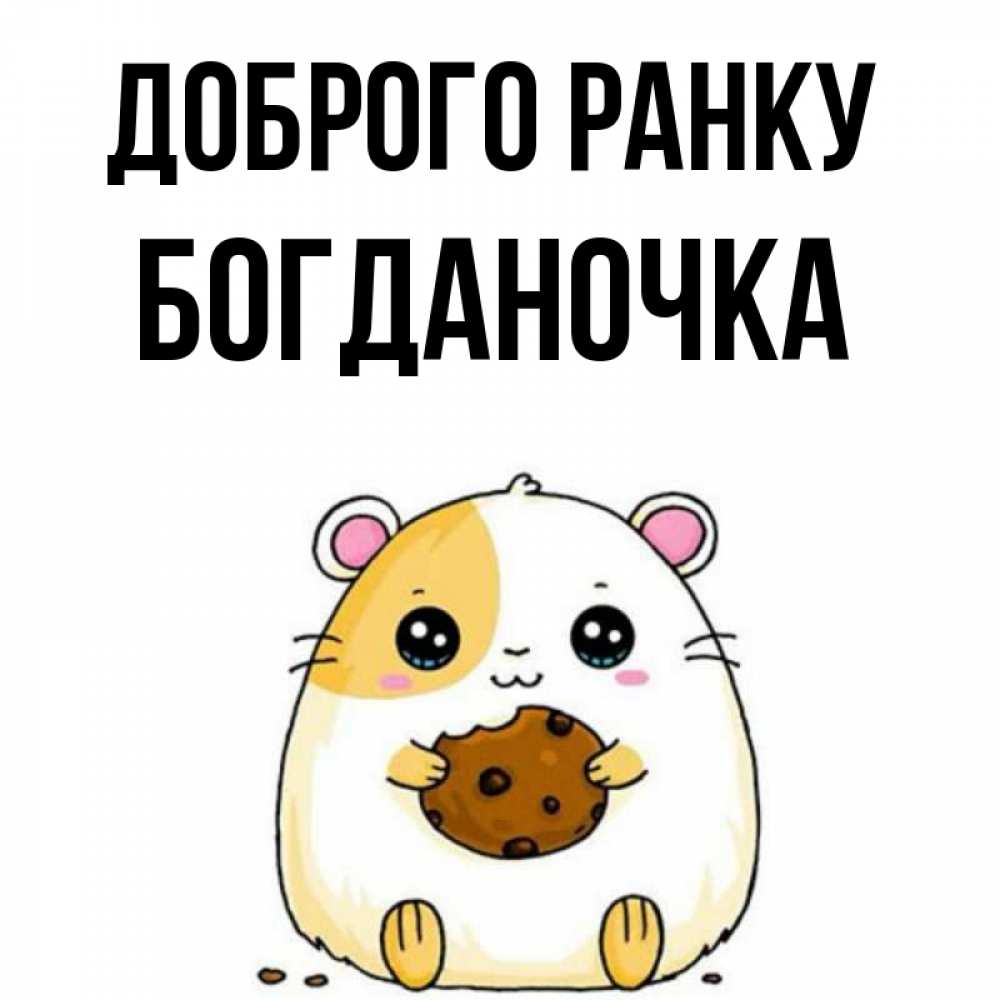 Открытка на каждый день з підписом, Богданочка Доброго ранку есть печеньку. Утречко Прикольна листівка з побажанням онлайн скачати безкоштовно 