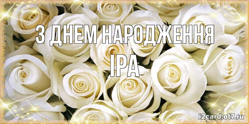Открытка на каждый день з підписом, Іра З Днем народження открытка с белыми розами. большой букет белых роз Прикольна листівка з побажанням онлайн скачати безкоштовно 