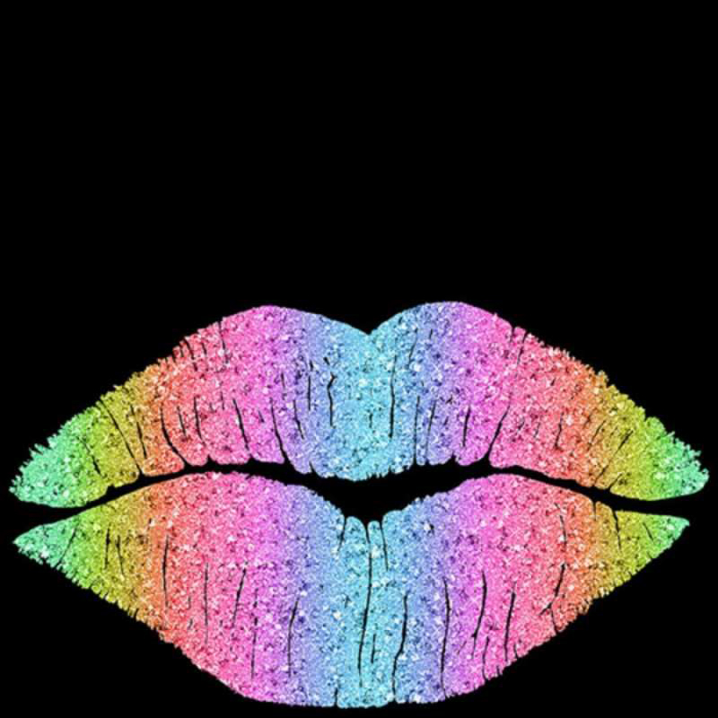 Открытка утренний поцелуй на черном фоне  радужные губы  Доброго ранку 