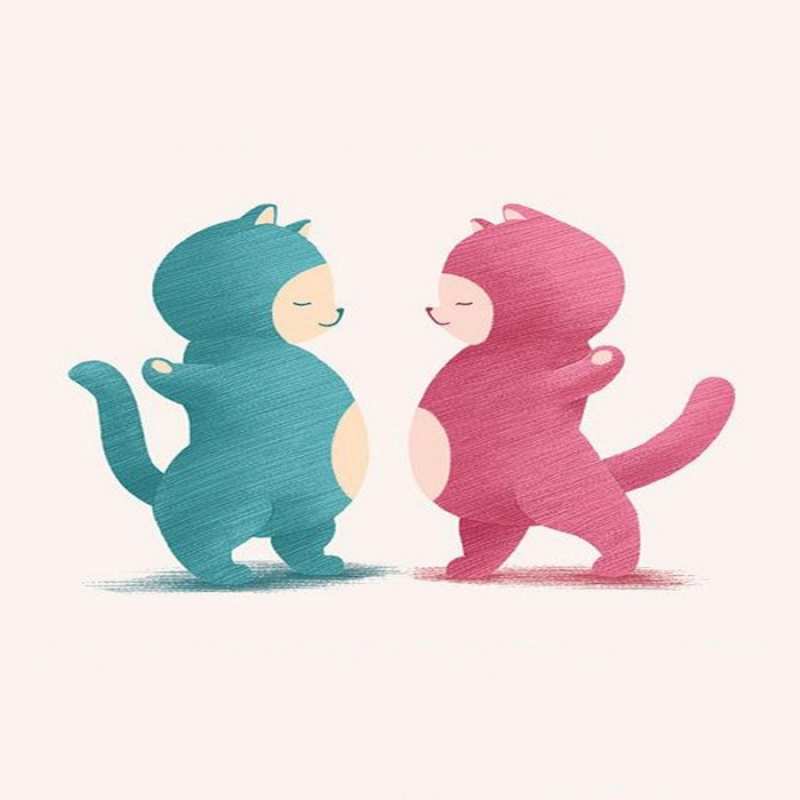 Открытка синее и красное  пузики и котики  Хочу обійняти тебе 