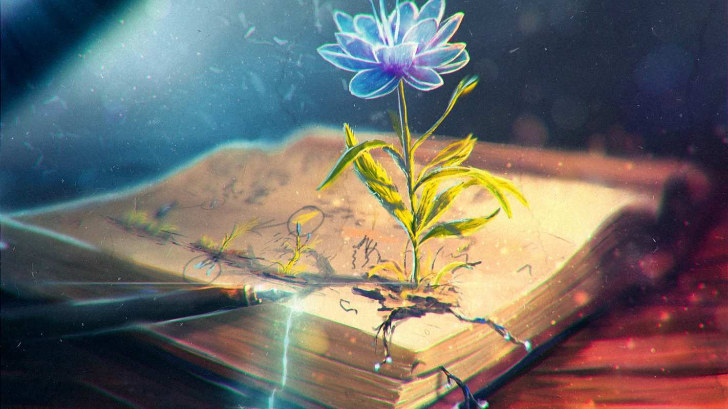 Открытка цветок знаний пророс из книги  с днем учителя   З Днем вчителя 