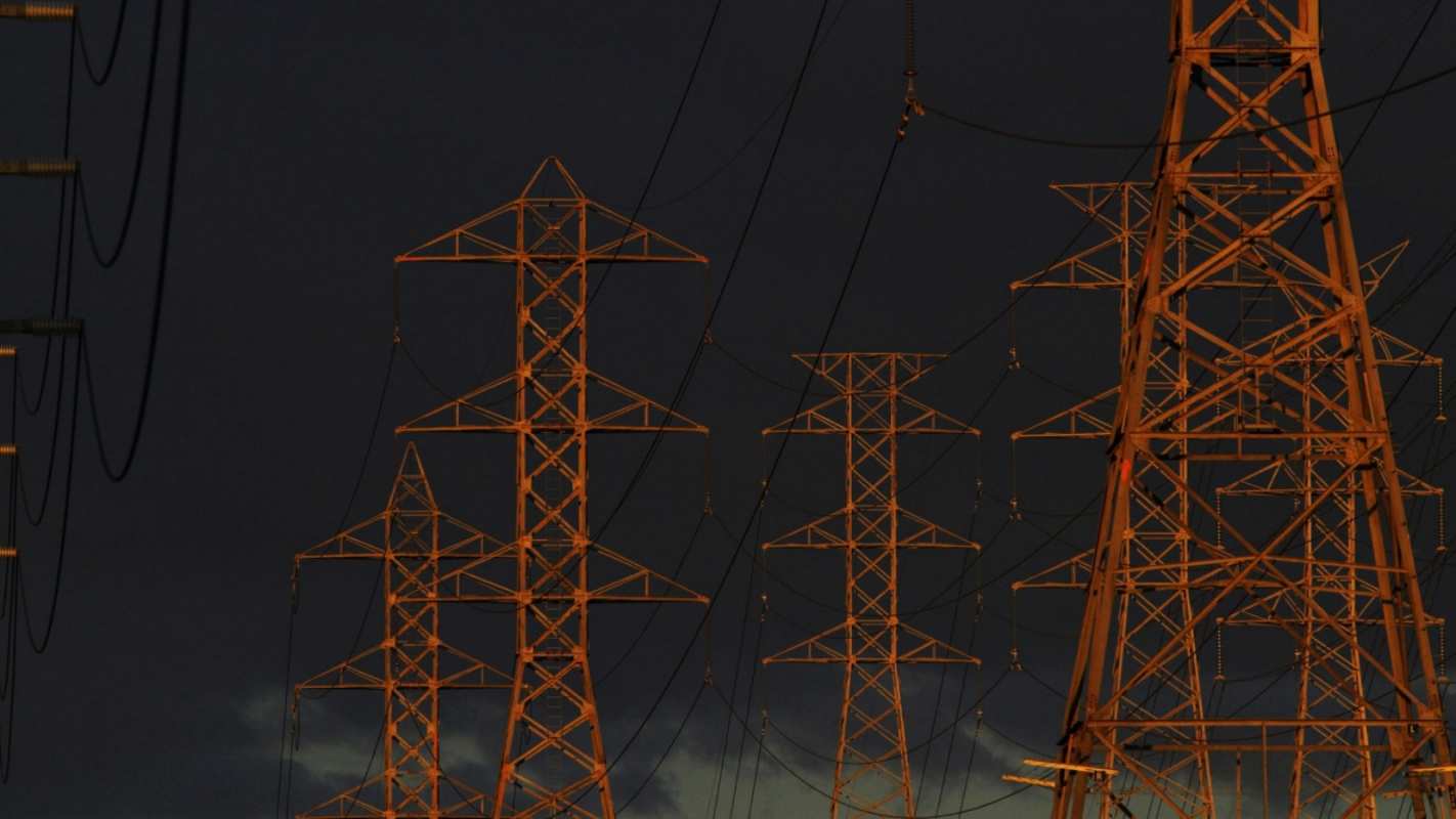 Открытка линия электропередач в ночи  ночь, лэп  З днем ​​енергетика 