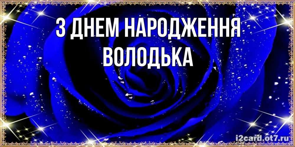 Открытка на каждый день з підписом, Володька З Днем народження голубые цветы в росе Прикольна листівка з побажанням онлайн скачати безкоштовно 