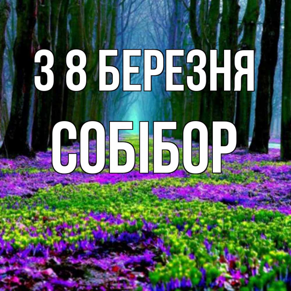 Открытка на каждый день з підписом, Собібор З 8 БЕРЕЗНЯ фиолетовые цветы в лесу 1 Прикольна листівка з побажанням онлайн скачати безкоштовно 