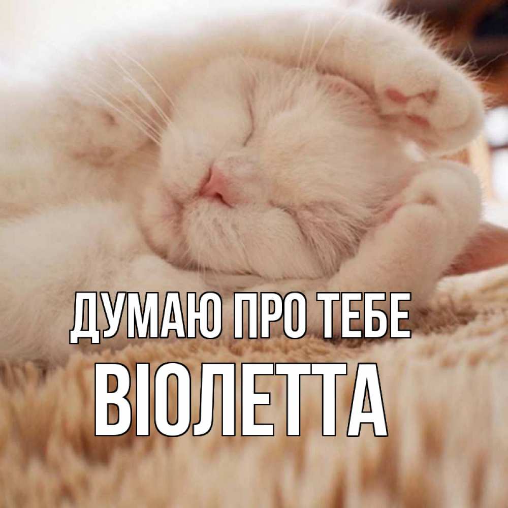 Открытка на каждый день з підписом, Віолетта Думаю про тебе для любимой девушки милота Прикольна листівка з побажанням онлайн скачати безкоштовно 