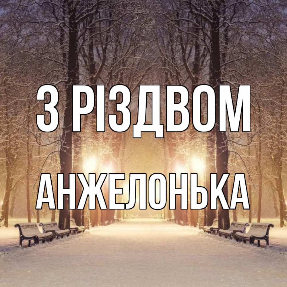 Открытка на каждый день з підписом, Анжелонька З Різдвом зима, парк, фонарь, лес Прикольна листівка з побажанням онлайн скачати безкоштовно 