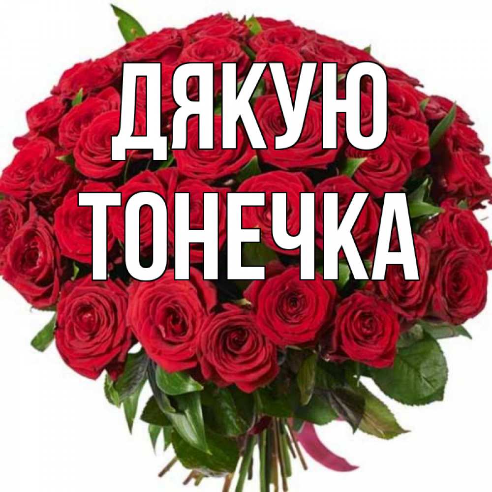 Открытка на каждый день з підписом, Тонечка Дякую букет красных роз Прикольна листівка з побажанням онлайн скачати безкоштовно 