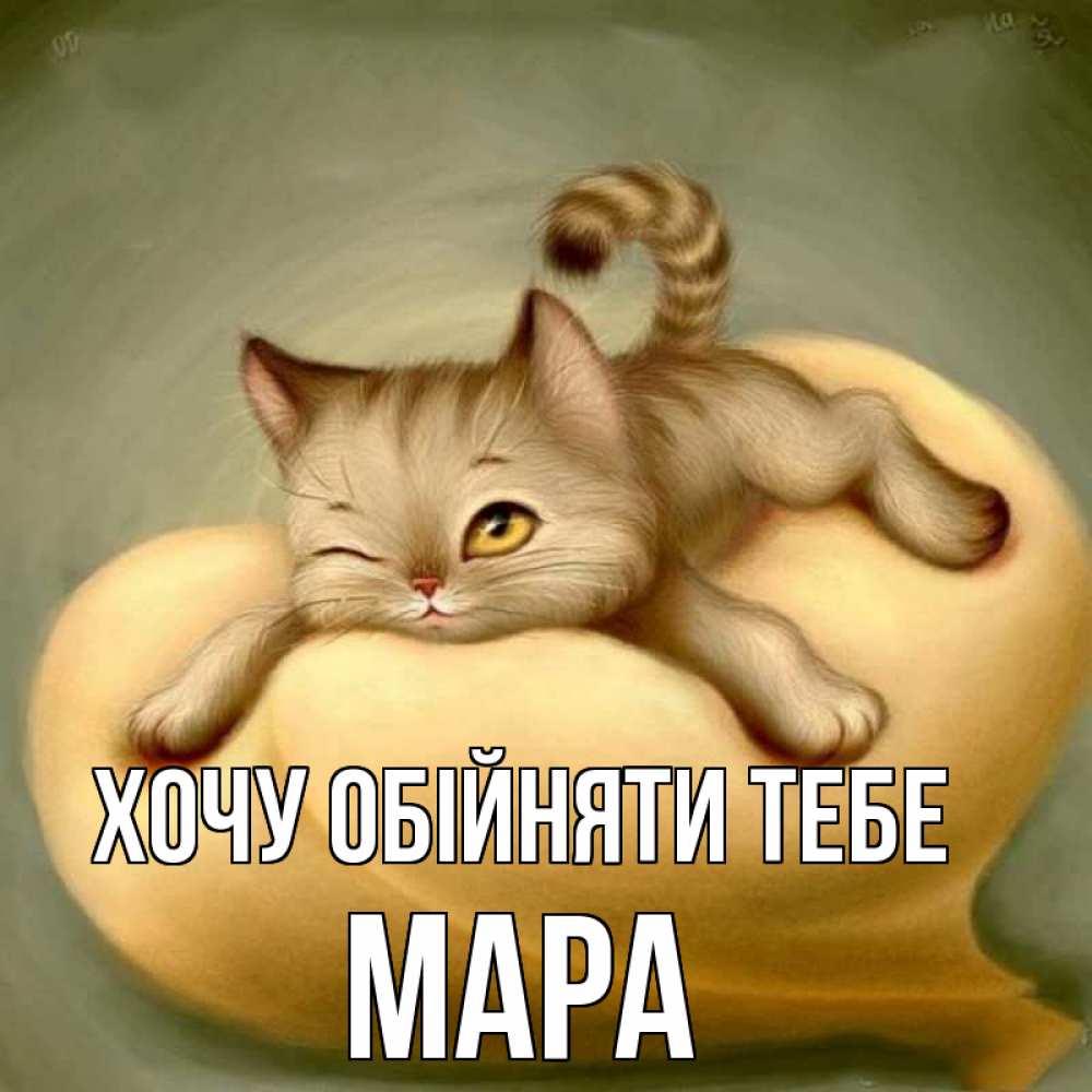 Открытка на каждый день з підписом, Мара Хочу обійняти тебе кошечка Прикольна листівка з побажанням онлайн скачати безкоштовно 