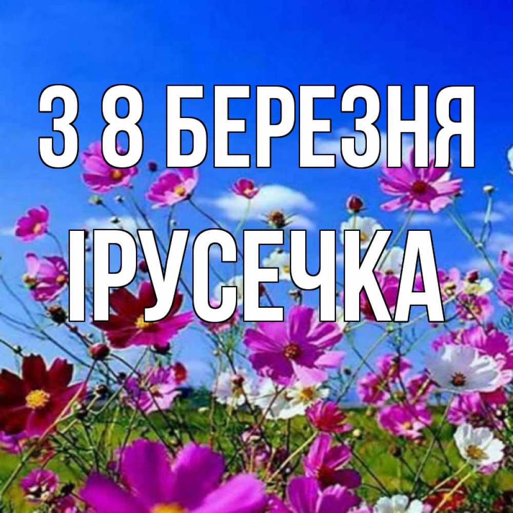 Открытка на каждый день з підписом, Ірусечка З 8 БЕРЕЗНЯ цветы Прикольна листівка з побажанням онлайн скачати безкоштовно 