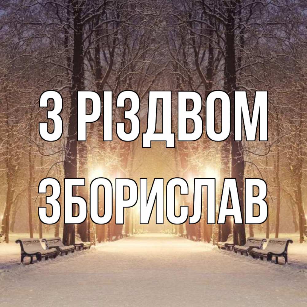 Открытка на каждый день з підписом, Зборислав З Різдвом зима, парк, фонарь, лес Прикольна листівка з побажанням онлайн скачати безкоштовно 