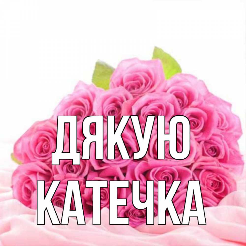 Открытка на каждый день з підписом, Катечка Дякую розовые розы с подписью Прикольна листівка з побажанням онлайн скачати безкоштовно 