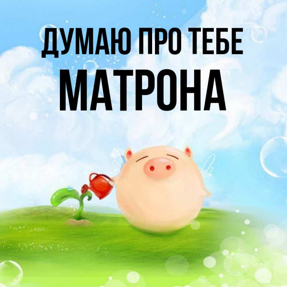 Открытка на каждый день з підписом, Матрона Думаю про тебе позитивная свинюшка Прикольна листівка з побажанням онлайн скачати безкоштовно 