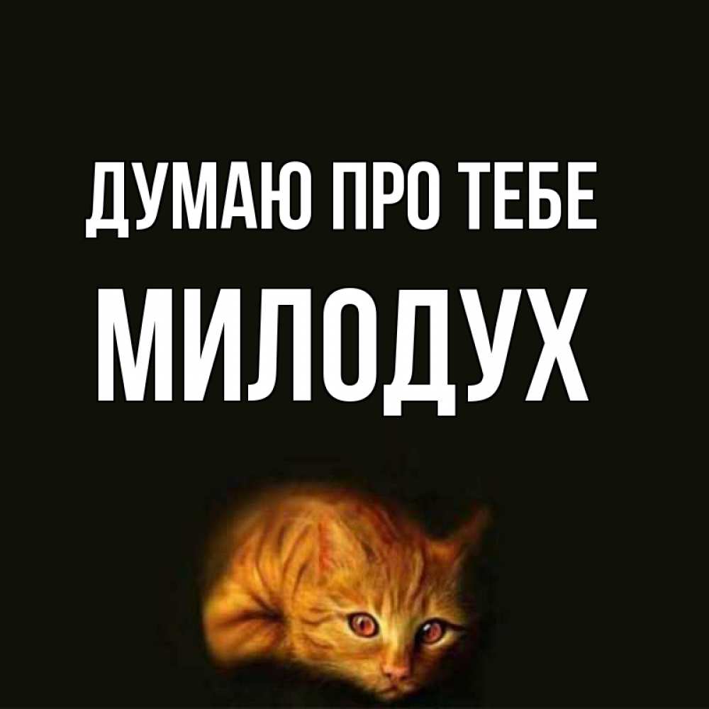 Открытка на каждый день з підписом, Милодух Думаю про тебе рыжий Прикольна листівка з побажанням онлайн скачати безкоштовно 