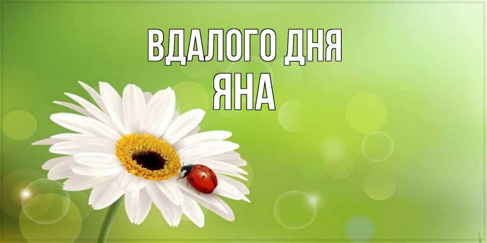 Открытка на каждый день з підписом, Яна Вдалого дня зеленый фон и ромашка Прикольна листівка з побажанням онлайн скачати безкоштовно 