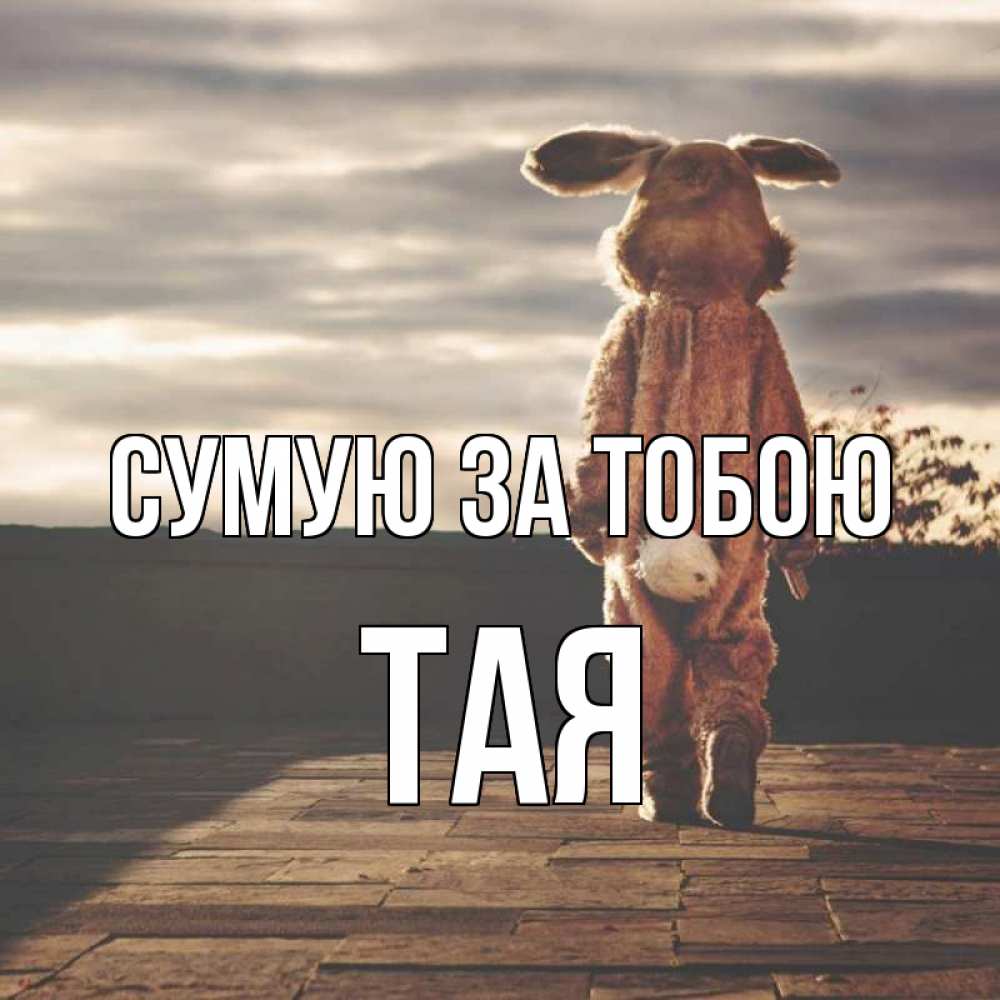 Открытка на каждый день з підписом, Тая Сумую за тобою даже в костюме зайца Прикольна листівка з побажанням онлайн скачати безкоштовно 