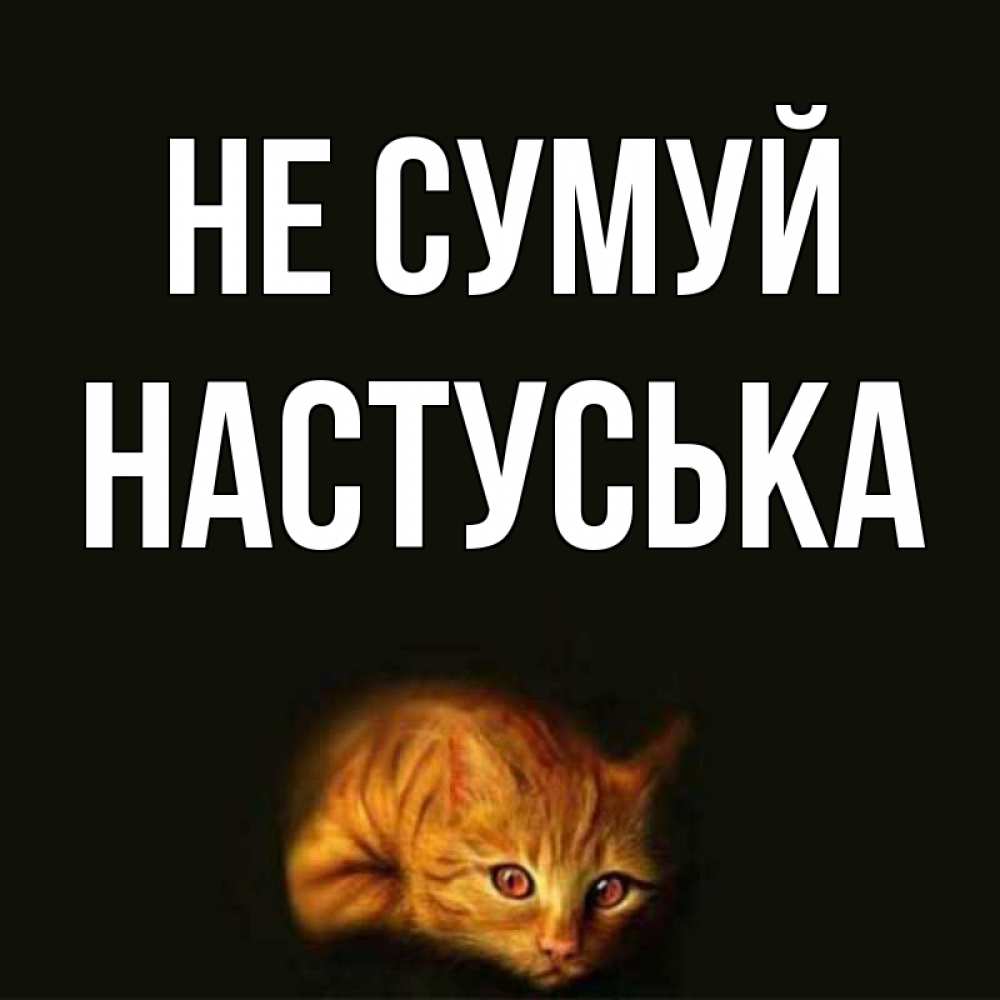 Открытка на каждый день з підписом, Настуська Не сумуй лежащий кот в темноте Прикольна листівка з побажанням онлайн скачати безкоштовно 