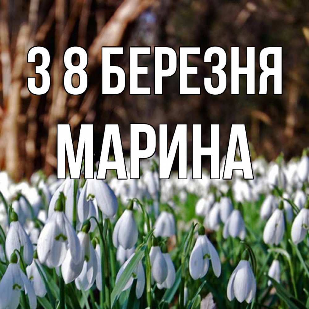 Открытка на каждый день з підписом, Марина З 8 БЕРЕЗНЯ с подснежниками 1 Прикольна листівка з побажанням онлайн скачати безкоштовно 