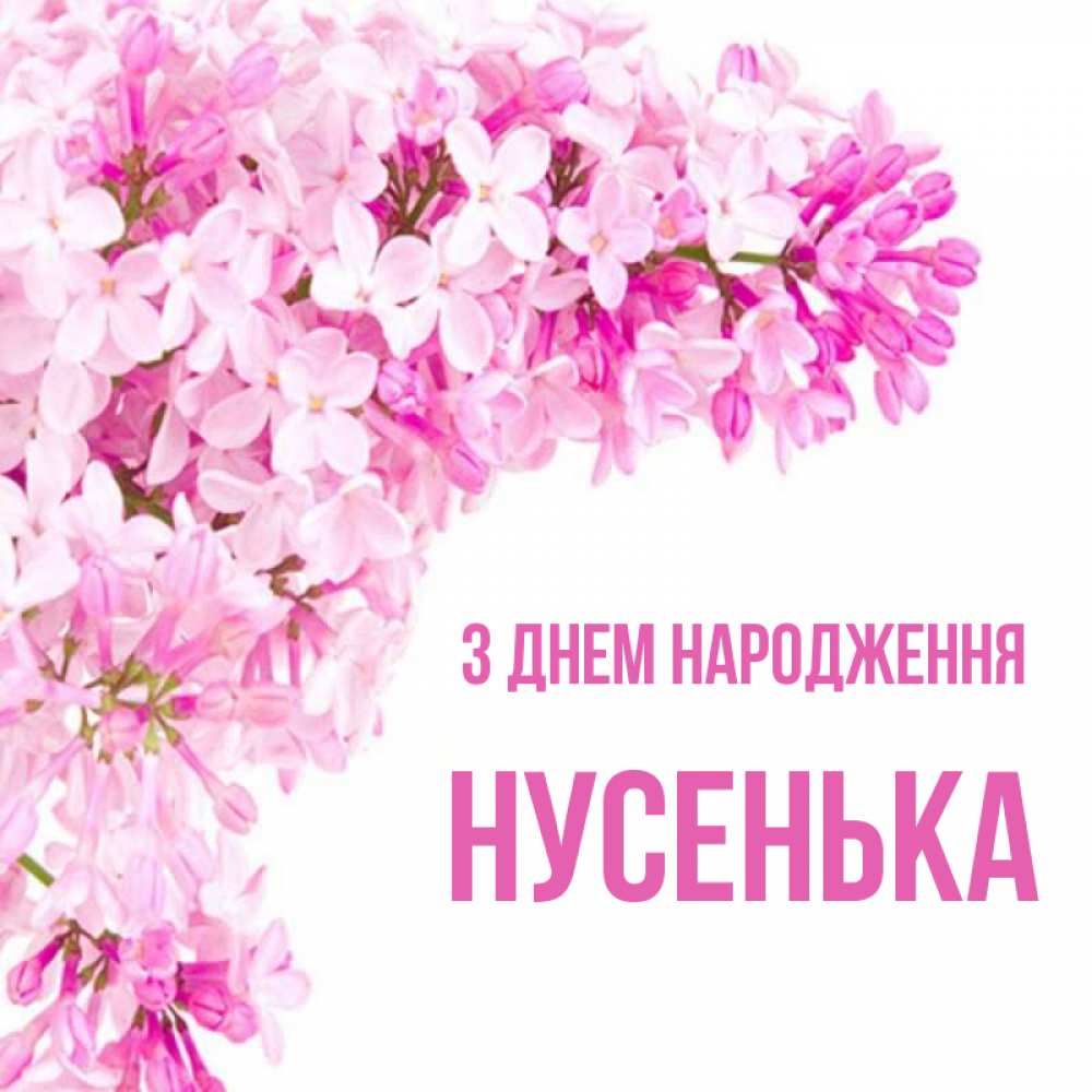 Открытка на каждый день з підписом, Нусенька З Днем народження Сирень на белом фоне Прикольна листівка з побажанням онлайн скачати безкоштовно 