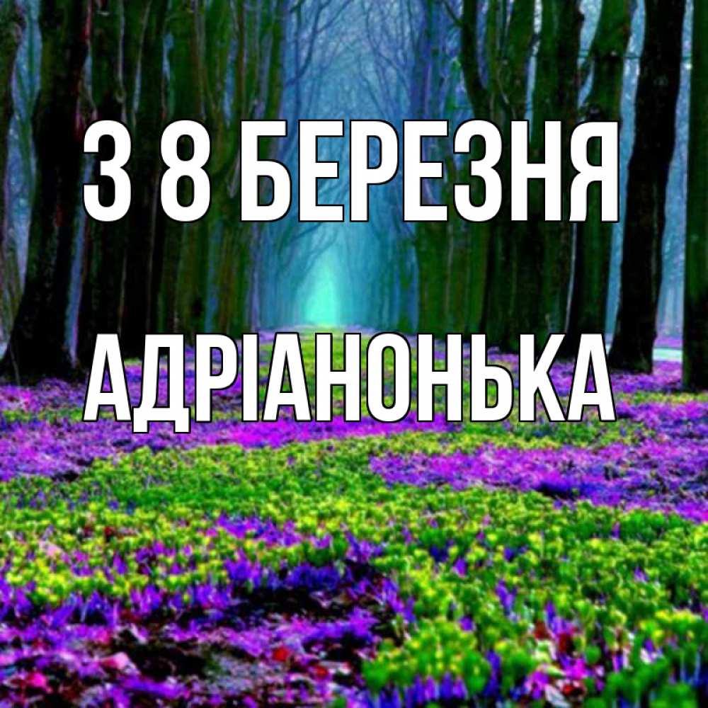 Открытка на каждый день з підписом, Адріанонька З 8 БЕРЕЗНЯ фиолетовые цветы в лесу 1 Прикольна листівка з побажанням онлайн скачати безкоштовно 