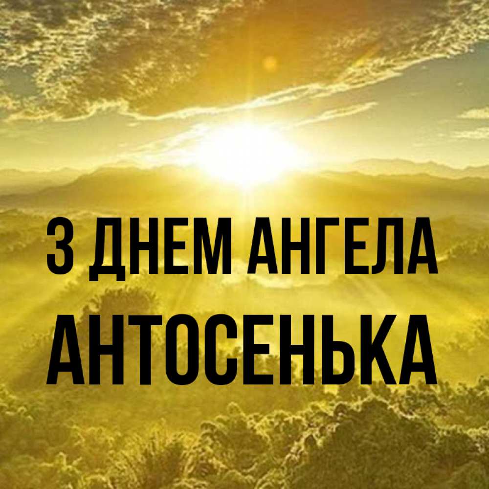 Открытка на каждый день з підписом, Антосенька З Днем ангела леса и небо в желтом Прикольна листівка з побажанням онлайн скачати безкоштовно 