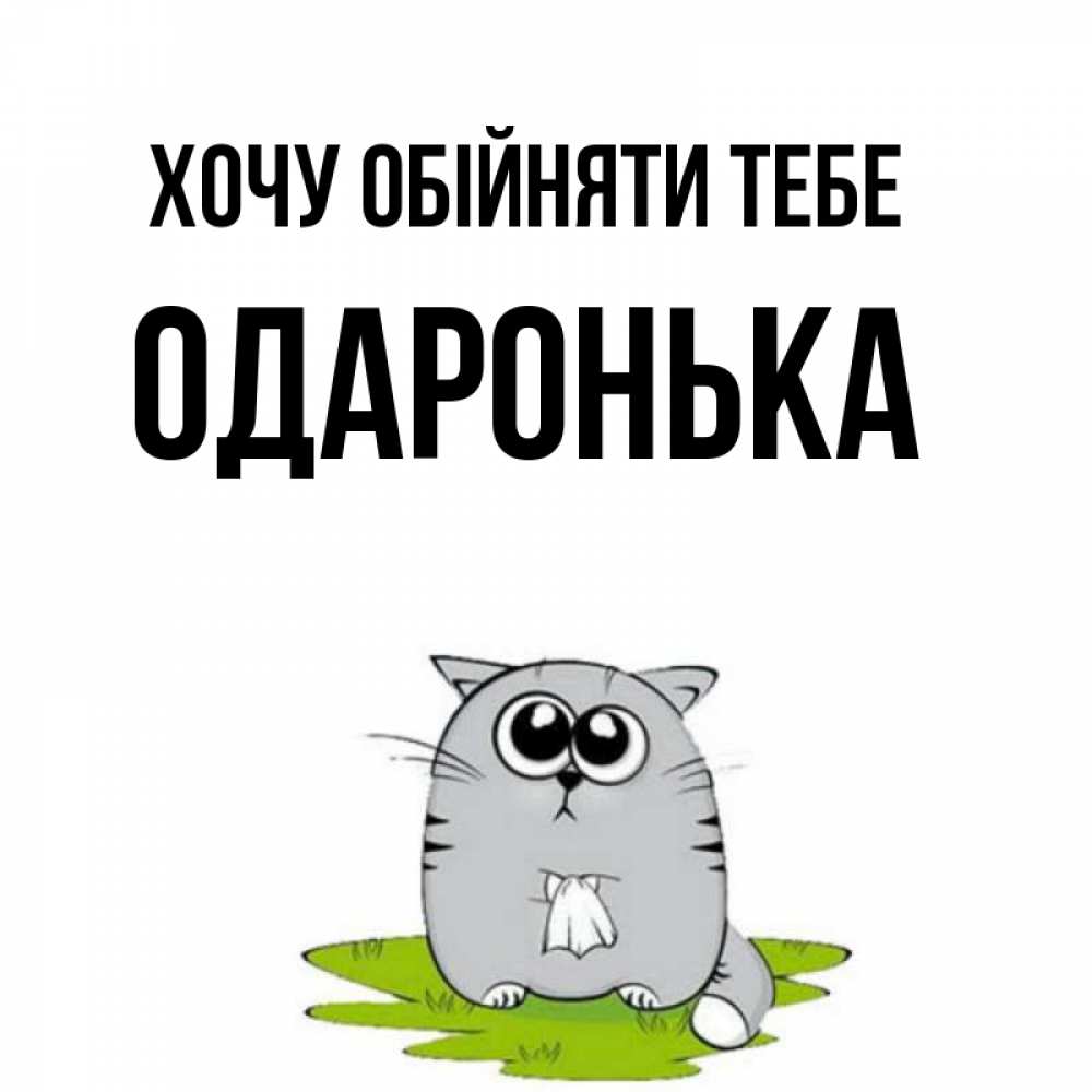 Открытка на каждый день з підписом, Одаронька Хочу обійняти тебе котик теребит платочек сидя на травке Прикольна листівка з побажанням онлайн скачати безкоштовно 