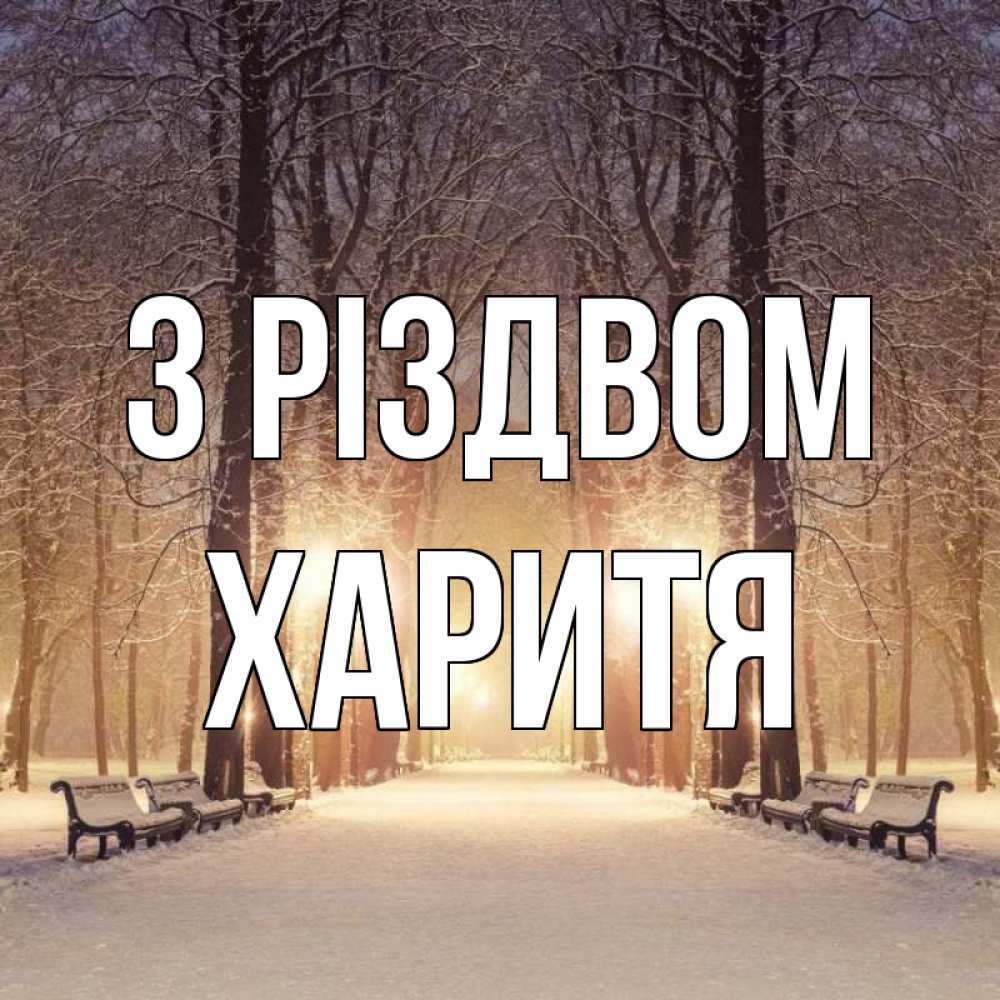 Открытка на каждый день з підписом, Харитя З Різдвом зима, парк, фонарь, лес Прикольна листівка з побажанням онлайн скачати безкоштовно 